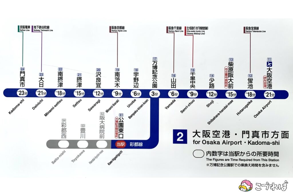 万博記念公園のアクセス
大阪モノレール公園東口駅
路線図
